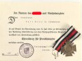 Ehrenkreuz für Frontkämpfer mit Band, Hersteller L.NBG mit Verleihungsurkunde, ausgestellt Göppingen 1934