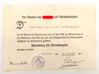 Ehrenkreuz für Frontkämpfer mit Band,...