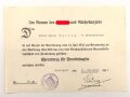 Ehrenkreuz für Frontkämpfer mit Band, Hersteller G10 mit Verleihungsurkunde, ausgestellt Stuttgart 1934