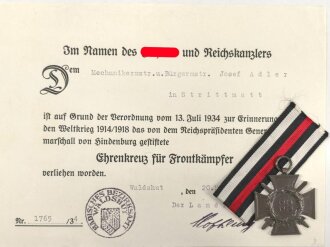 Ehrenkreuz für Frontkämpfer mit Band,...