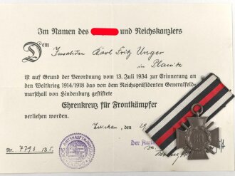Ehrenkreuz für Frontkämpfer am Band, Hersteller...