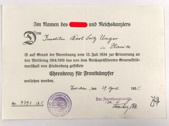 Ehrenkreuz für Frontkämpfer am Band, Hersteller...