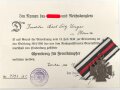 Ehrenkreuz für Frontkämpfer am Band, Hersteller O & B mit Verleihungsurkunde, ausgestellt Zwickau 1935