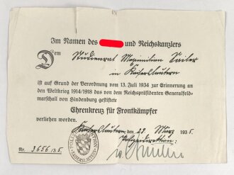 Ehrenkreuz für Frontkämpfer mit Band,...