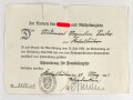 Ehrenkreuz für Frontkämpfer mit Band, Hersteller R.v. 24 Pforzheim,  mit Verleihungsurkunde, ausgestellt Kaiserslautern 1935