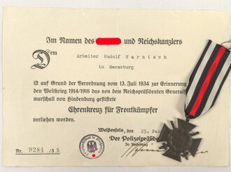 Ehrenkreuz für Frontkämpfer am Band, ohne...