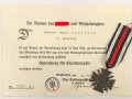 Ehrenkreuz für Frontkämpfer am Band, ohne Hersteller ,  mit Verleihungsurkunde, ausgestellt Weißenfels 1935