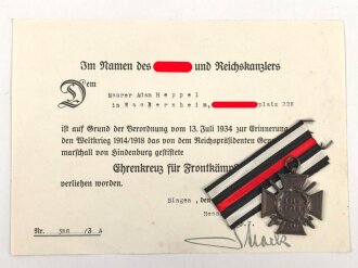 Ehrenkreuz für Frontkämpfer mit Band,...