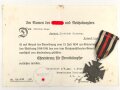 Ehrenkreuz für Frontkämpfer am Band, Hersteller O1 ,  mit Verleihungsurkunde, ausgestellt Offenbach a. M. 1936