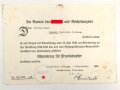 Ehrenkreuz für Frontkämpfer am Band, Hersteller O1 ,  mit Verleihungsurkunde, ausgestellt Offenbach a. M. 1936