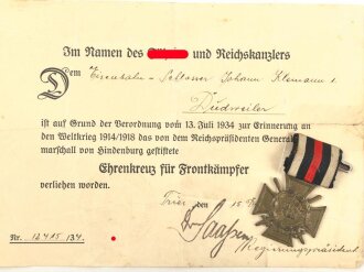 Ehrenkreuz für Frontkämpfer an Spange,...