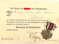 Ehrenkreuz für Frontkämpfer an Spange, Hersteller Gen. D.L. ,  mit Verleihungsurkunde, ausgestellt Trier 1934