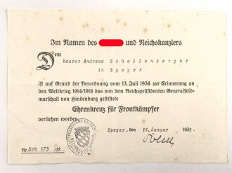 Ehrenkreuz für Frontkämpfer am Band, Hersteller...