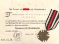 Ehrenkreuz für Frontkämpfer am Band, Hersteller N & H ,  mit Verleihungsurkunde, ausgestellt Speyer 1935