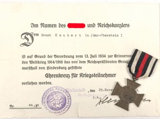 Ehrenkreuz für Kriegsteilnehmer am Band, Hersteller...
