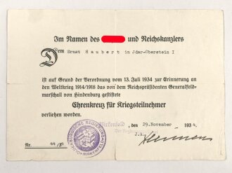 Ehrenkreuz für Kriegsteilnehmer am Band, Hersteller...