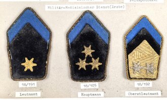 Österreich, Sammlung Rangabzeichen Militär Medizinischer Dienst, auf Karton getackert