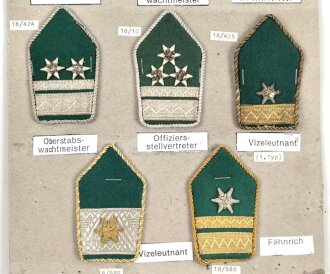 Österreich, Sammlung Rangabzeichen Infanterie/ Ordnungstruppe, auf Karton getackert