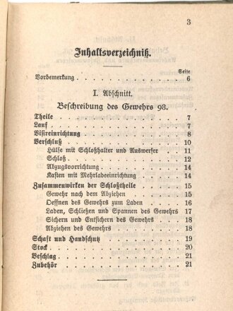 D.V.E. Nr. 275a. "Leitfaden betreffend das Gewehr und Seitengewehr 98" datiert 1902, 79 Seiten, DIN A6, gebraucht