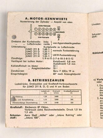Junkers Flugmotor "Jumo 211 B/D und G/H - Baureihe 1" Auszug aus dem Motorenhandbuch, 6. Ausgabe datiert 1941, gelocht