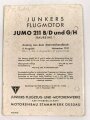 Junkers Flugmotor "Jumo 211 B/D und G/H - Baureihe 1" Auszug aus dem Motorenhandbuch, 6. Ausgabe datiert 1941, gelocht