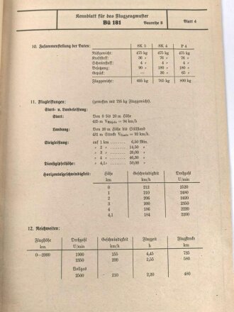 "Kennblatt für das Flugzeugmuster Bü 181 Baureihe B" datiert 1942, DIN A4, gelocht