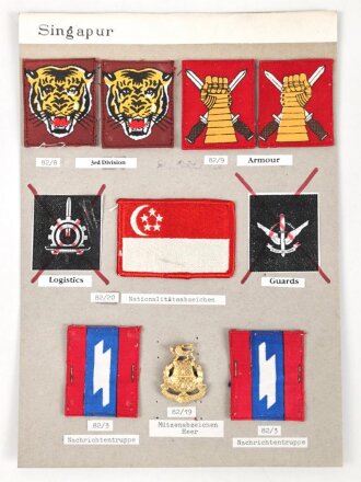 Singapur, Sammlung Ärmelabzeichen, auf Karton...