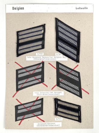 Belgien, Sammlung Rangabzeichen Luftwaffe, auf Karton...