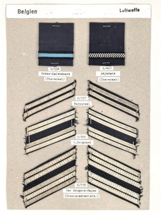 Belgien, Sammlung Rangabzeichen Luftwaffe, auf Karton...