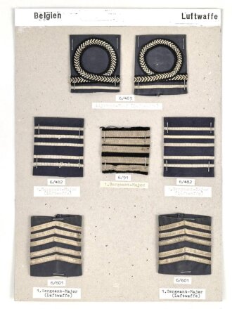 Belgien, Sammlung Rangabzeichen Luftwaffe, auf Karton getackert