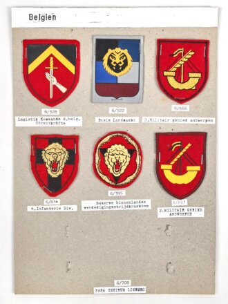 Belgien, Sammlung Ärmelabzeichen, auf Karton getackert