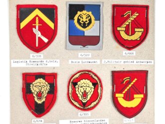 Belgien, Sammlung Ärmelabzeichen, auf Karton getackert