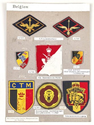 Belgien, Sammlung Ärmelabzeichen, auf Karton getackert