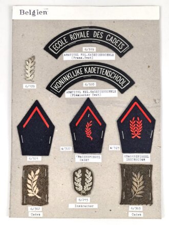 Belgien, Sammlung Rangabzeichen, auf Karton getackert