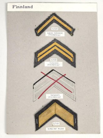 Finnland, Sammlung Rangabzeichen, auf Karton getackert