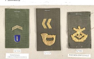 Finnland, Sammlung Rangabzeichen, auf Karton getackert