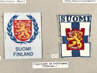 Finnland, Sammlung Ärmelabzeichen und Barettabzeichen, auf Karton getackert