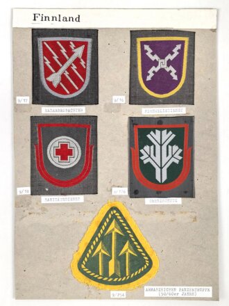 Finnland, Sammlung Ärmelabzeichen, auf Karton getackert