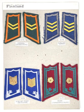 Finnland, Sammlung Rangabzeichen, auf Karton getackert