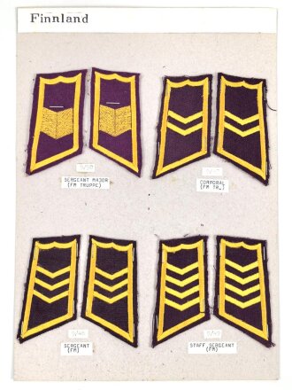 Finnland, Sammlung Rangabzeichen, auf Karton getackert