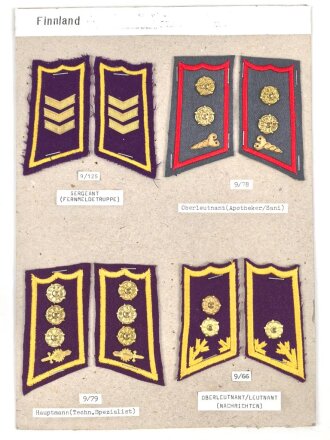 Finnland, Sammlung Rangabzeichen, auf Karton getackert