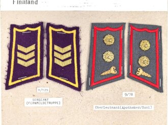 Finnland, Sammlung Rangabzeichen, auf Karton getackert