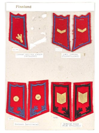 Finnland, Sammlung Rangabzeichen der Artillerie, auf...