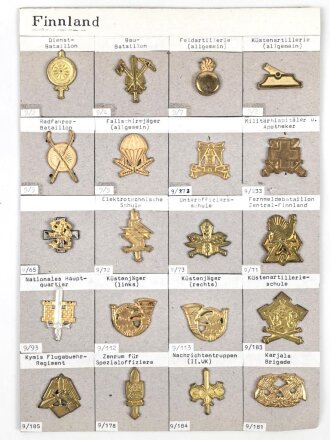 Finnland, Sammlung Barettabzeichen, auf Karton