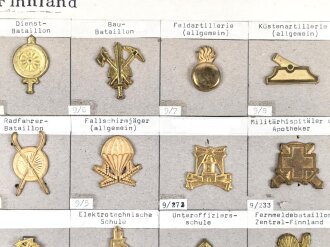 Finnland, Sammlung Barettabzeichen, auf Karton