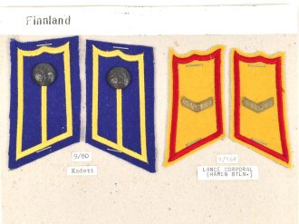 Finnland, Sammlung Rangabzeichen, auf Karton getackert