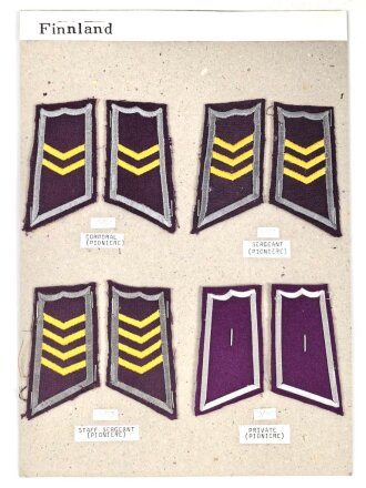 Finnland, Sammlung Rangabzeichen der Pioniere, auf Karton...
