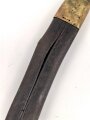 Bayern, Seitengewehr für Werder Gewehr Modell 1869, erleichtertes Modell, Scheidenbleche beschädigt, Naht des Scheidenleder offen, Leder weich, diverse Markierungen auf den Metallteilen, Herstellersteller W&ST (?), schlecht lesbar