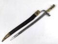 Bayern, Seitengewehr für Werder Gewehr Modell 1869, erleichtertes Modell, Scheidenbleche beschädigt, Naht des Scheidenleder offen, Leder weich, diverse Markierungen auf den Metallteilen, Herstellersteller W&ST (?), schlecht lesbar