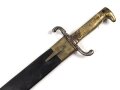 Württemberg, Pionierfaschinenmesser Modell 1871, mit Klinge älterer Ausführung, Hersteller FA Hermes Solingen, Klingenlänge 44,8 cm, Gesamtlänge mit Scheide 58 cm, Truppenstempel, Abnahmestempel 97 W, die Scheidenbeschläge gereinigt